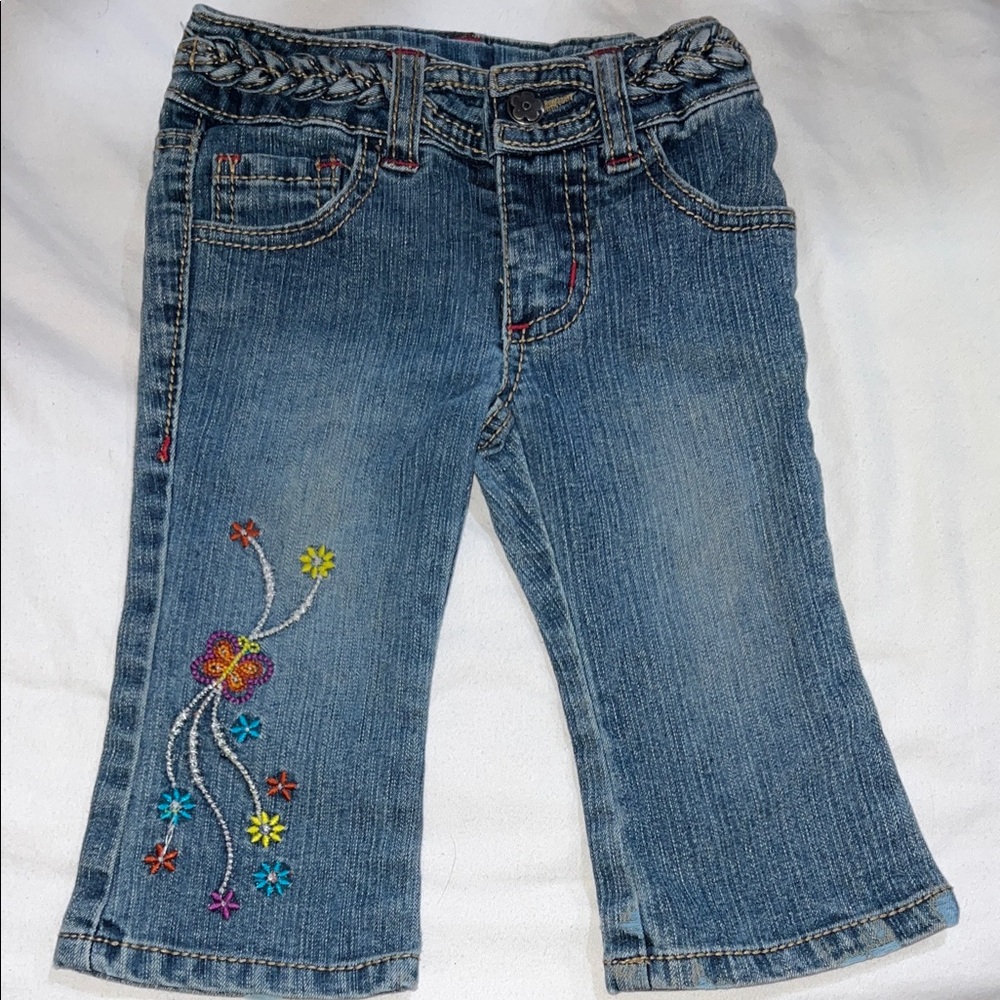 Vintage Babygirl Embroidered Denim Jeans with Floral Design & Braided Waistband